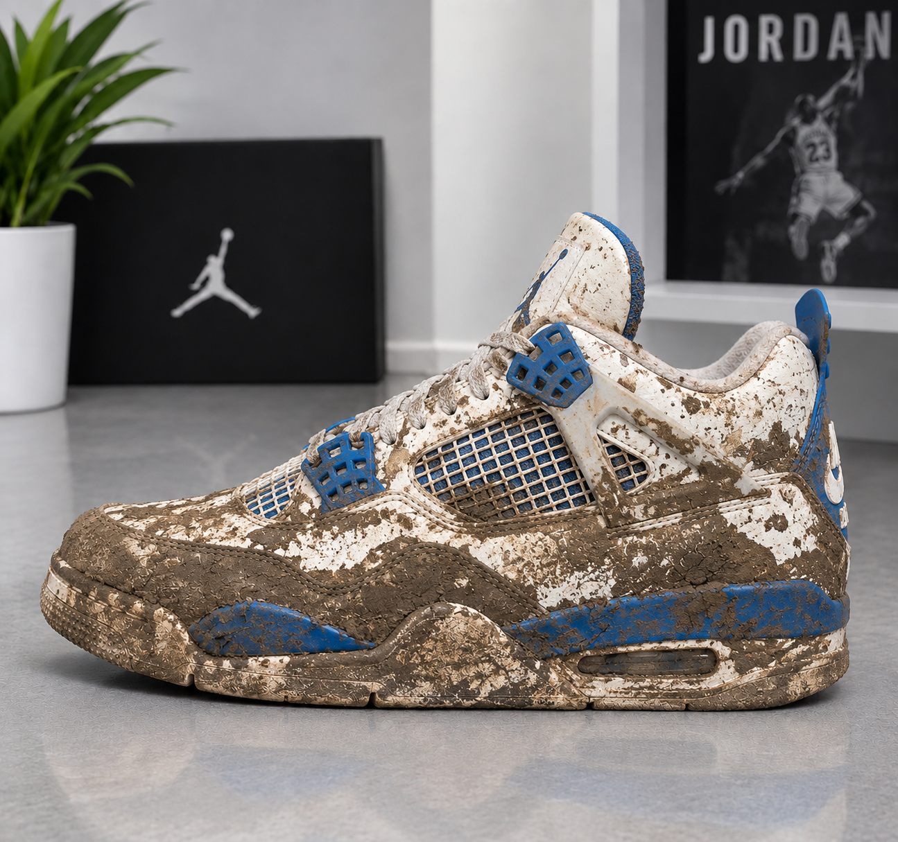 Sneaker before cleaning — dirty and worn